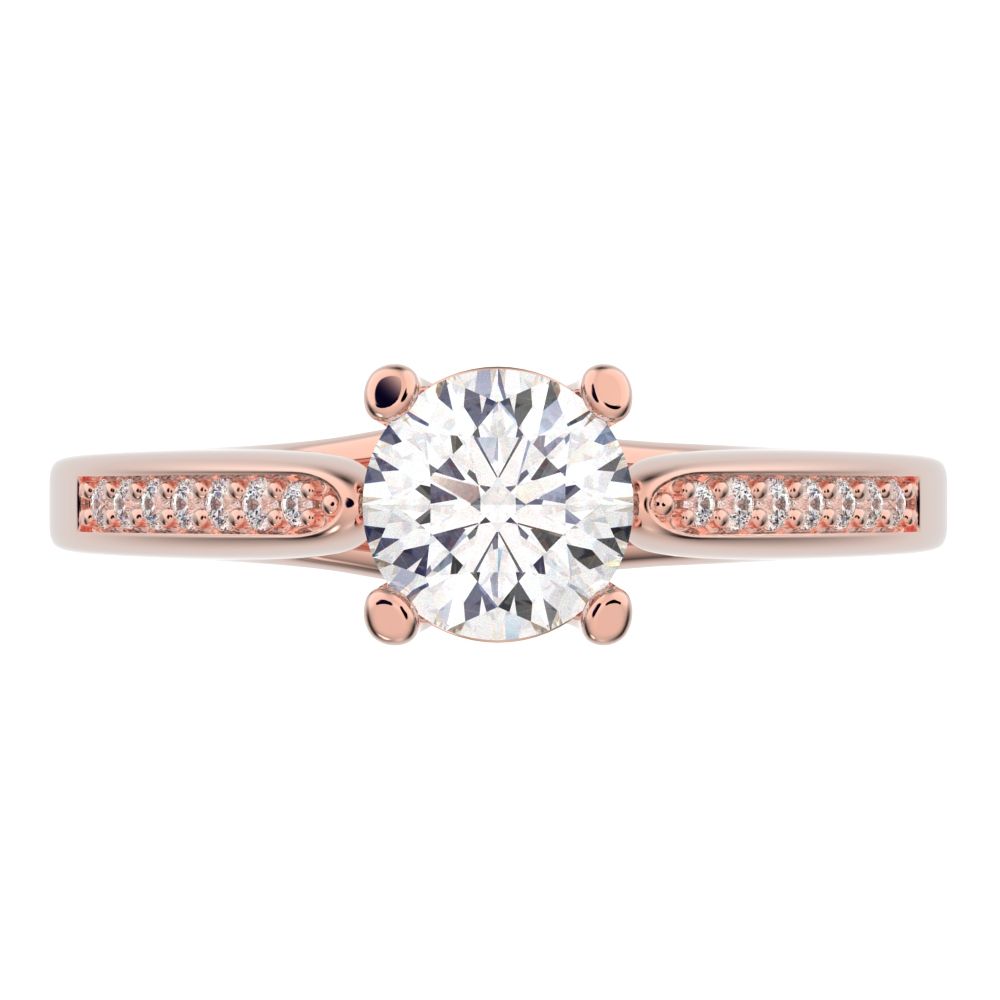 0.56 ct Round Cut Moissanite dainty Minimalist classic solitaire with accents simple channel 14K / 18K Solid Rose Gold engagement ring