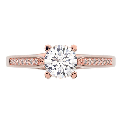 0.56 ct Round Cut Moissanite dainty Minimalist classic solitaire with accents simple channel 14K / 18K Solid Rose Gold engagement ring
