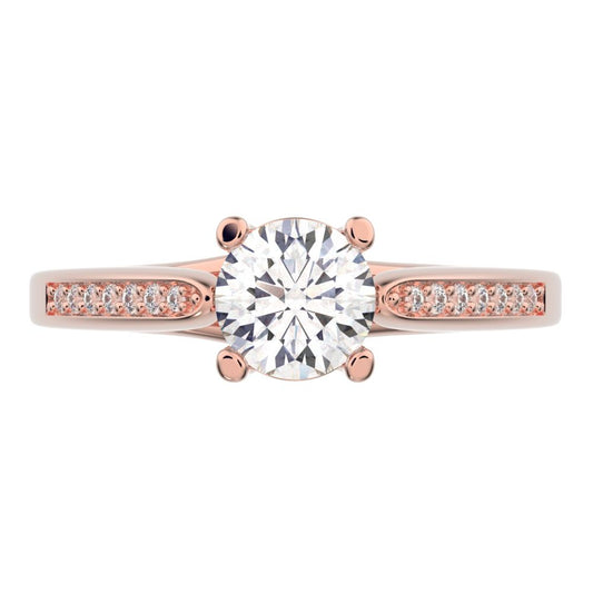 0.56 ct Round Cut Moissanite dainty Minimalist classic solitaire with accents simple channel 14K / 18K Solid Rose Gold engagement ring