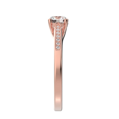 0.56 ct Round Cut Moissanite dainty Minimalist classic solitaire with accents simple channel 14K / 18K Solid Rose Gold engagement ring