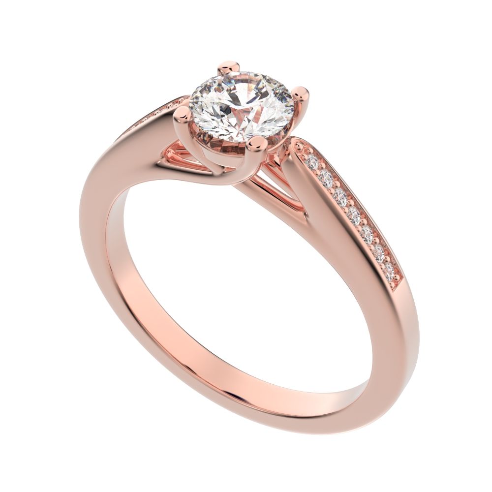 0.56 ct Round Cut Moissanite dainty Minimalist classic solitaire with accents simple channel 14K / 18K Solid Rose Gold engagement ring