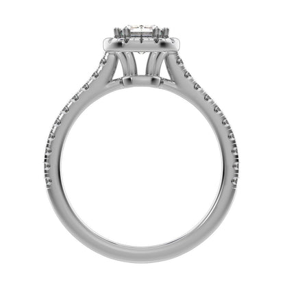 1.48 ct Emerald Cut Moissanite anniversary European classic solitaire with accents halo cluster 14K / 18K Solid White Gold engagement ring