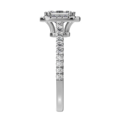 1.48 ct Emerald Cut Moissanite anniversary European classic solitaire with accents halo cluster 14K / 18K Solid White Gold engagement ring