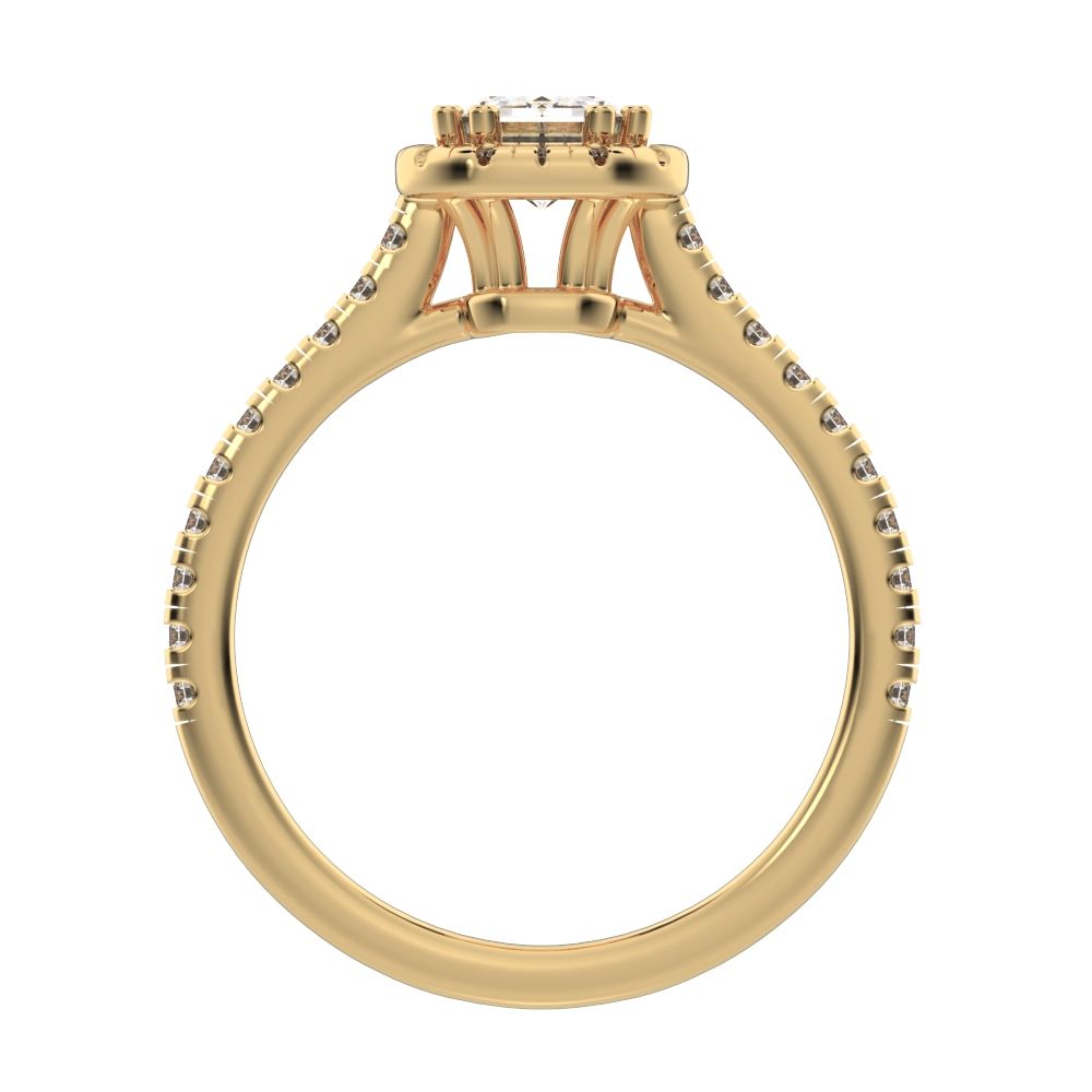 1.48 ct Emerald Cut Moissanite anniversary European classic solitaire with accents halo cluster 14K / 18K Solid Yellow Gold engagement ring