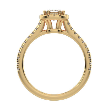 1.48 ct Emerald Cut Moissanite anniversary European classic solitaire with accents halo cluster 14K / 18K Solid Yellow Gold engagement ring