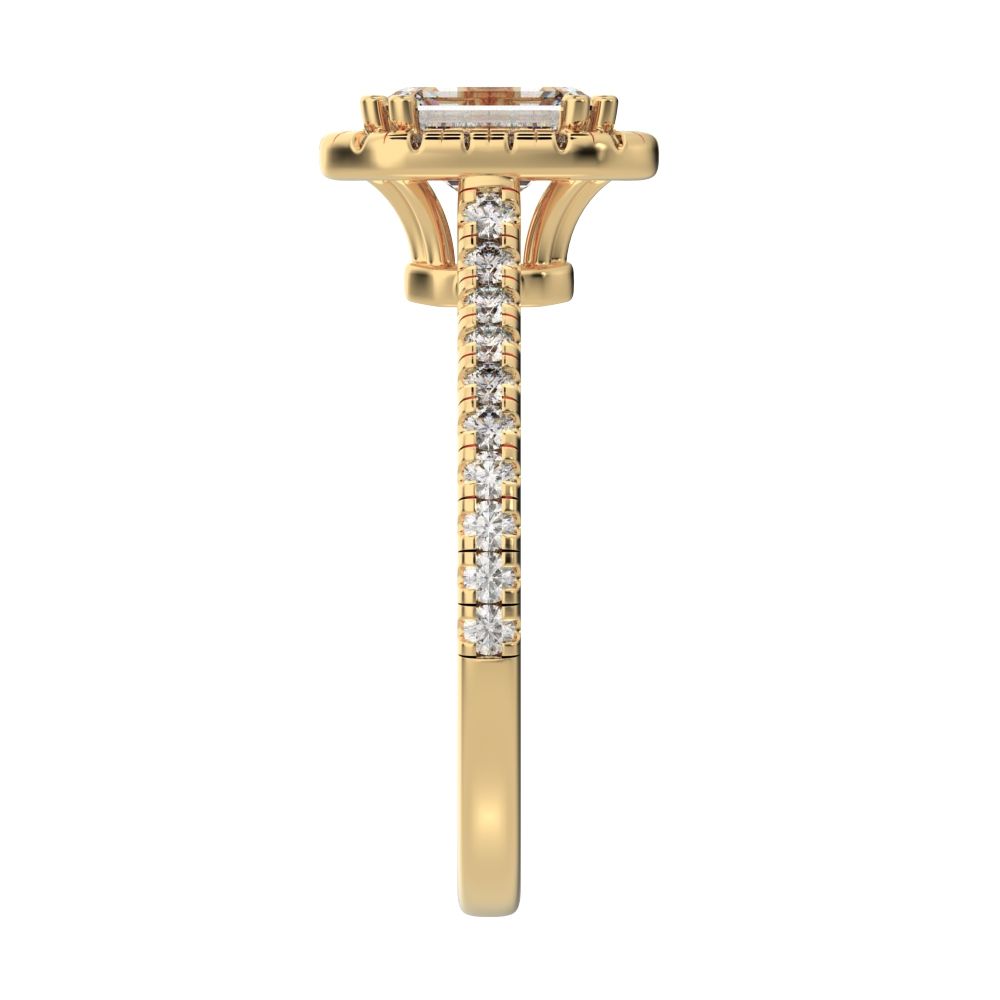 1.48 ct Emerald Cut Moissanite anniversary European classic solitaire with accents halo cluster 14K / 18K Solid Yellow Gold engagement ring