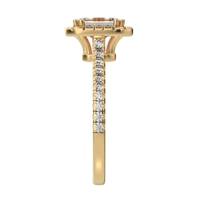 1.48 ct Emerald Cut Moissanite anniversary European classic solitaire with accents halo cluster 14K / 18K Solid Yellow Gold engagement ring
