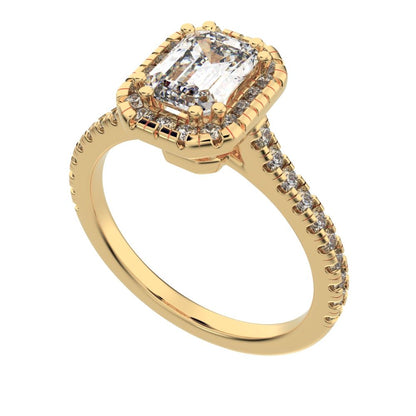 1.48 ct Emerald Cut Moissanite anniversary European classic solitaire with accents halo cluster 14K / 18K Solid Yellow Gold engagement ring