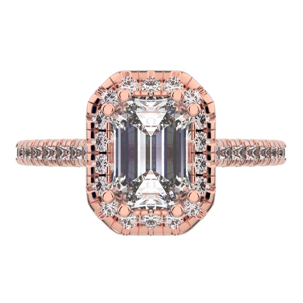 1.48 ct Emerald Cut Moissanite anniversary European classic solitaire with accents halo cluster 14K / 18K Solid Rose Gold engagement ring