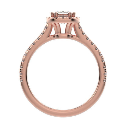 1.48 ct Emerald Cut Moissanite anniversary European classic solitaire with accents halo cluster 14K / 18K Solid Rose Gold engagement ring