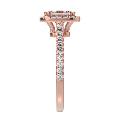 1.48 ct Emerald Cut Moissanite anniversary European classic solitaire with accents halo cluster 14K / 18K Solid Rose Gold engagement ring