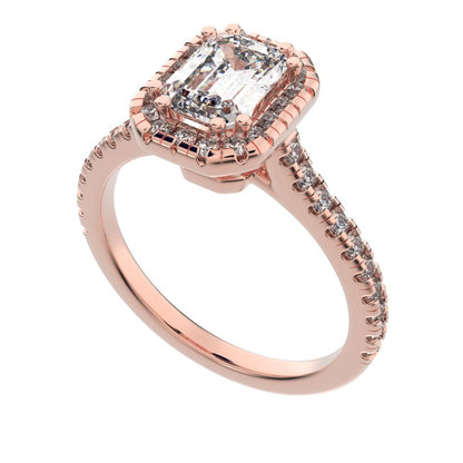 1.48 ct Emerald Cut Moissanite anniversary European classic solitaire with accents halo cluster 14K / 18K Solid Rose Gold engagement ring