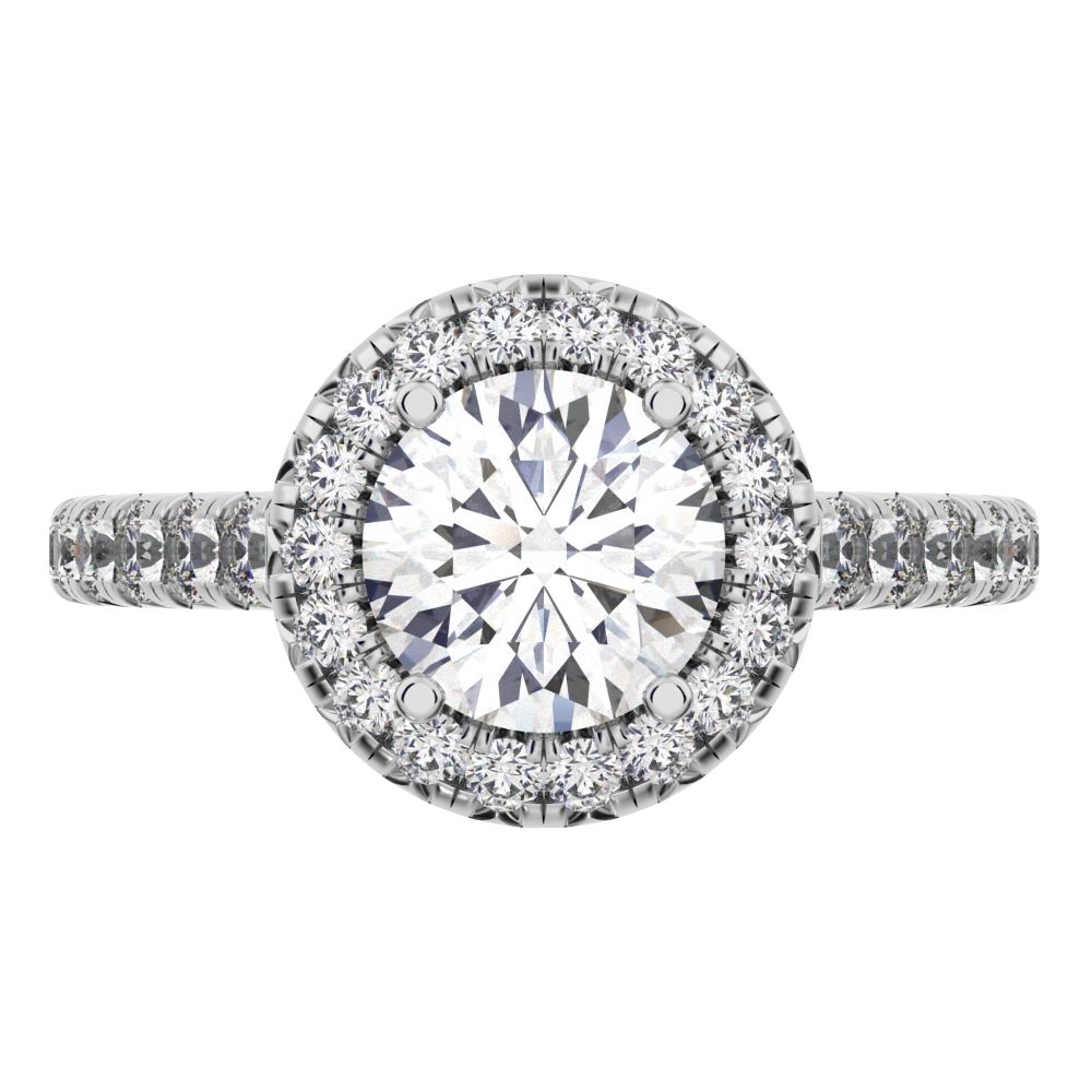 1.47 ct Round Cut Moissanite anniversary European classic solitaire with accents halo cluster 14K / 18K Solid White Gold engagement ring
