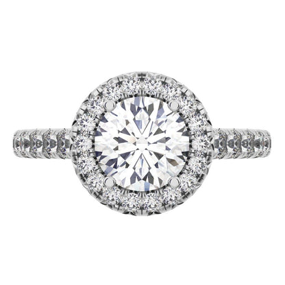 1.47 ct Round Cut Moissanite anniversary European classic solitaire with accents halo cluster 14K / 18K Solid White Gold engagement ring