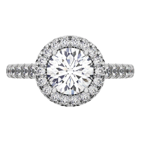 1.47 ct Round Cut Moissanite anniversary European classic solitaire with accents halo cluster 14K / 18K Solid White Gold engagement ring