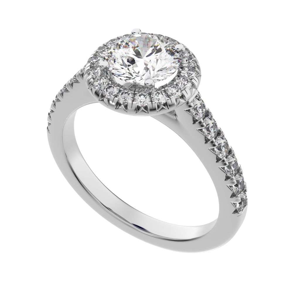 1.47 ct Round Cut Moissanite anniversary European classic solitaire with accents halo cluster 14K / 18K Solid White Gold engagement ring