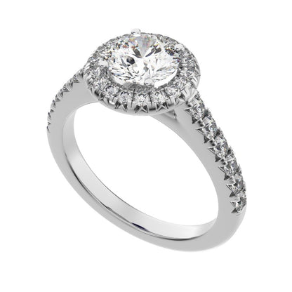 1.47 ct Round Cut Moissanite anniversary European classic solitaire with accents halo cluster 14K / 18K Solid White Gold engagement ring