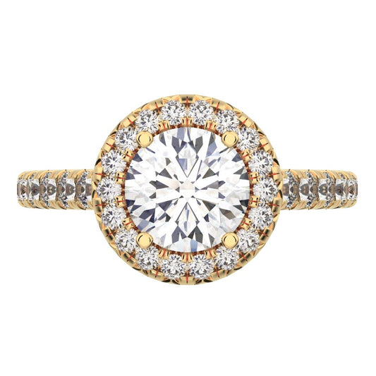 1.47 ct Round Cut Moissanite anniversary European classic solitaire with accents halo cluster 14K / 18K Solid Yellow Gold engagement ring