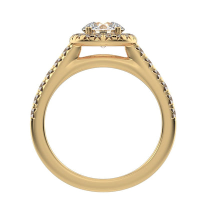 1.47 ct Round Cut Moissanite anniversary European classic solitaire with accents halo cluster 14K / 18K Solid Yellow Gold engagement ring