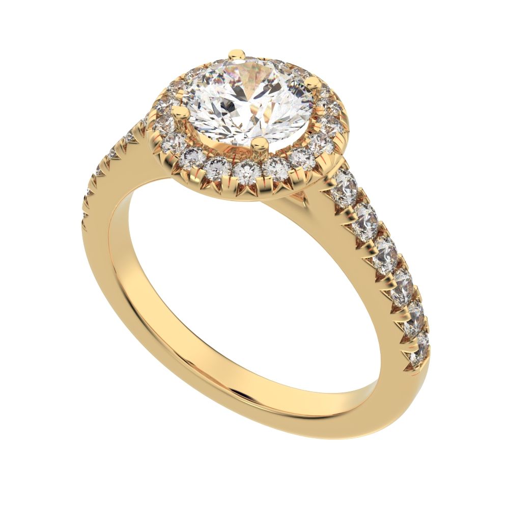 1.47 ct Round Cut Moissanite anniversary European classic solitaire with accents halo cluster 14K / 18K Solid Yellow Gold engagement ring