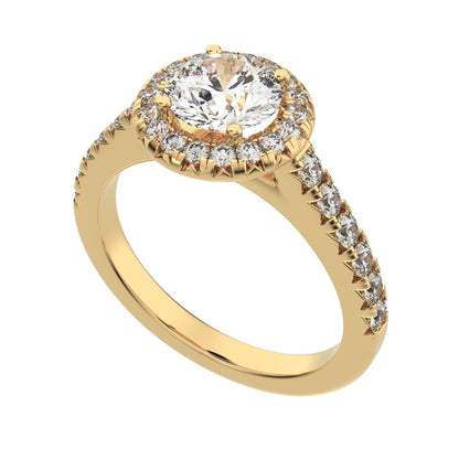 1.47 ct Round Cut Moissanite anniversary European classic solitaire with accents halo cluster 14K / 18K Solid Yellow Gold engagement ring