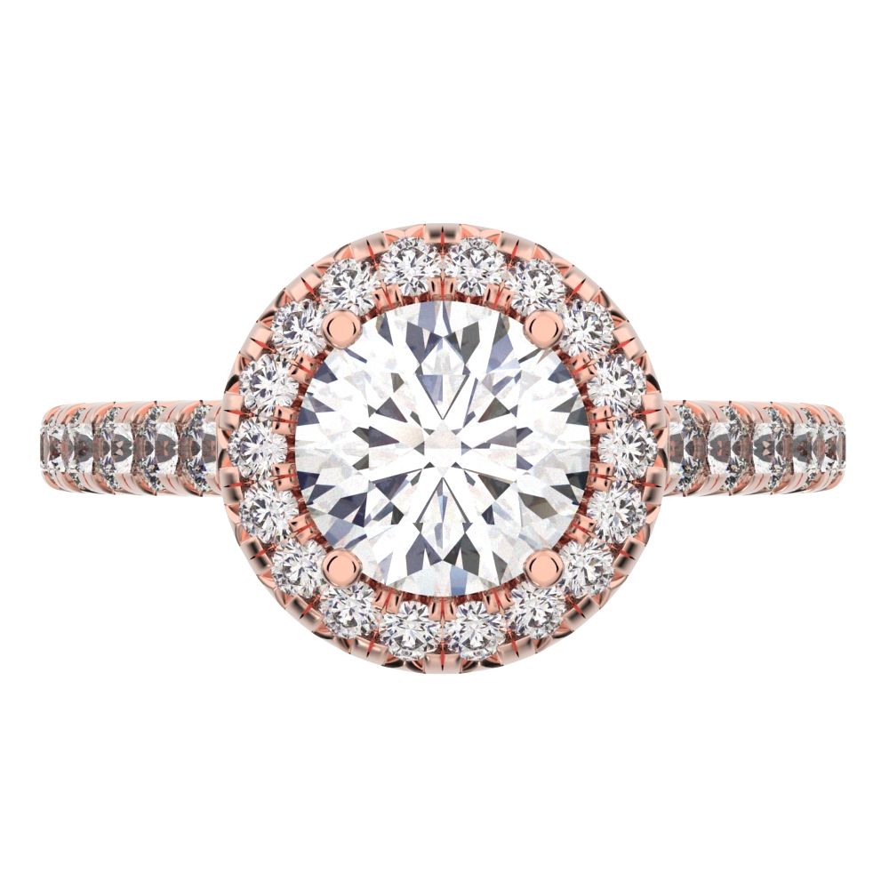 1.47 ct Round Cut Moissanite anniversary European classic solitaire with accents halo cluster 14K / 18K Solid Rose Gold engagement ring