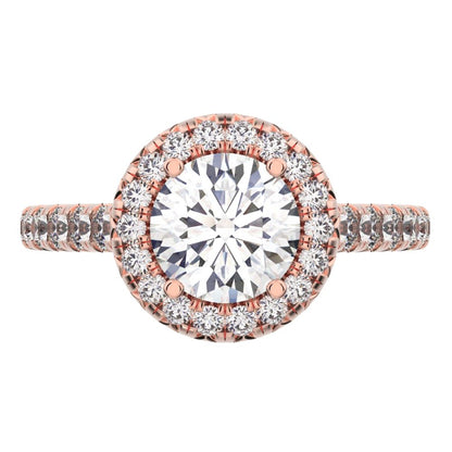 1.47 ct Round Cut Moissanite anniversary European classic solitaire with accents halo cluster 14K / 18K Solid Rose Gold engagement ring