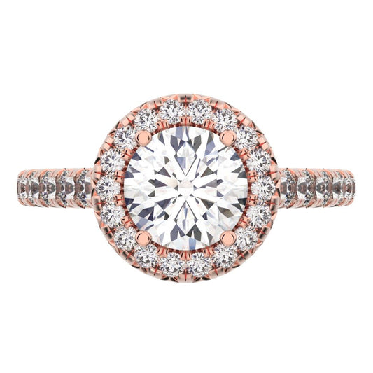 1.47 ct Round Cut Moissanite anniversary European classic solitaire with accents halo cluster 14K / 18K Solid Rose Gold engagement ring