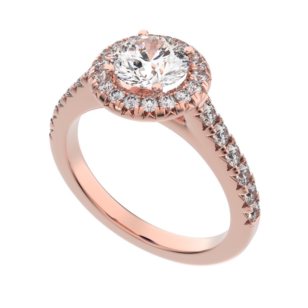 1.47 ct Round Cut Moissanite anniversary European classic solitaire with accents halo cluster 14K / 18K Solid Rose Gold engagement ring