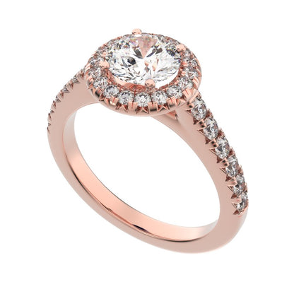 1.47 ct Round Cut Moissanite anniversary European classic solitaire with accents halo cluster 14K / 18K Solid Rose Gold engagement ring