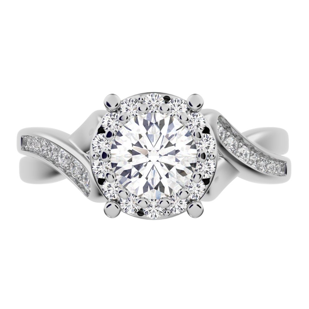 1 ct Round Cut Moissanite anniversary European split-shank solitaire with accents halo Infinity 14K / 18K Solid White Gold engagement ring