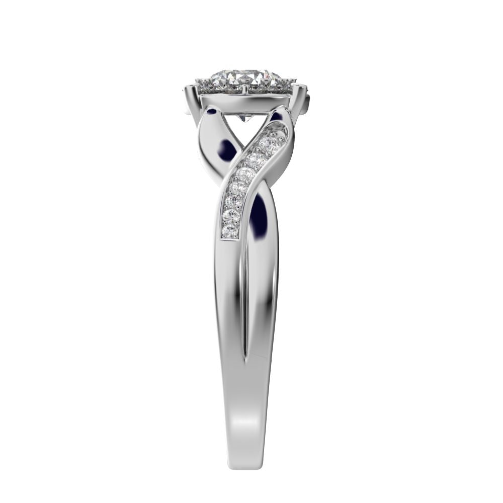 1 ct Round Cut Moissanite anniversary European split-shank solitaire with accents halo Infinity 14K / 18K Solid White Gold engagement ring
