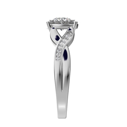 1 ct Round Cut Moissanite anniversary European split-shank solitaire with accents halo Infinity 14K / 18K Solid White Gold engagement ring