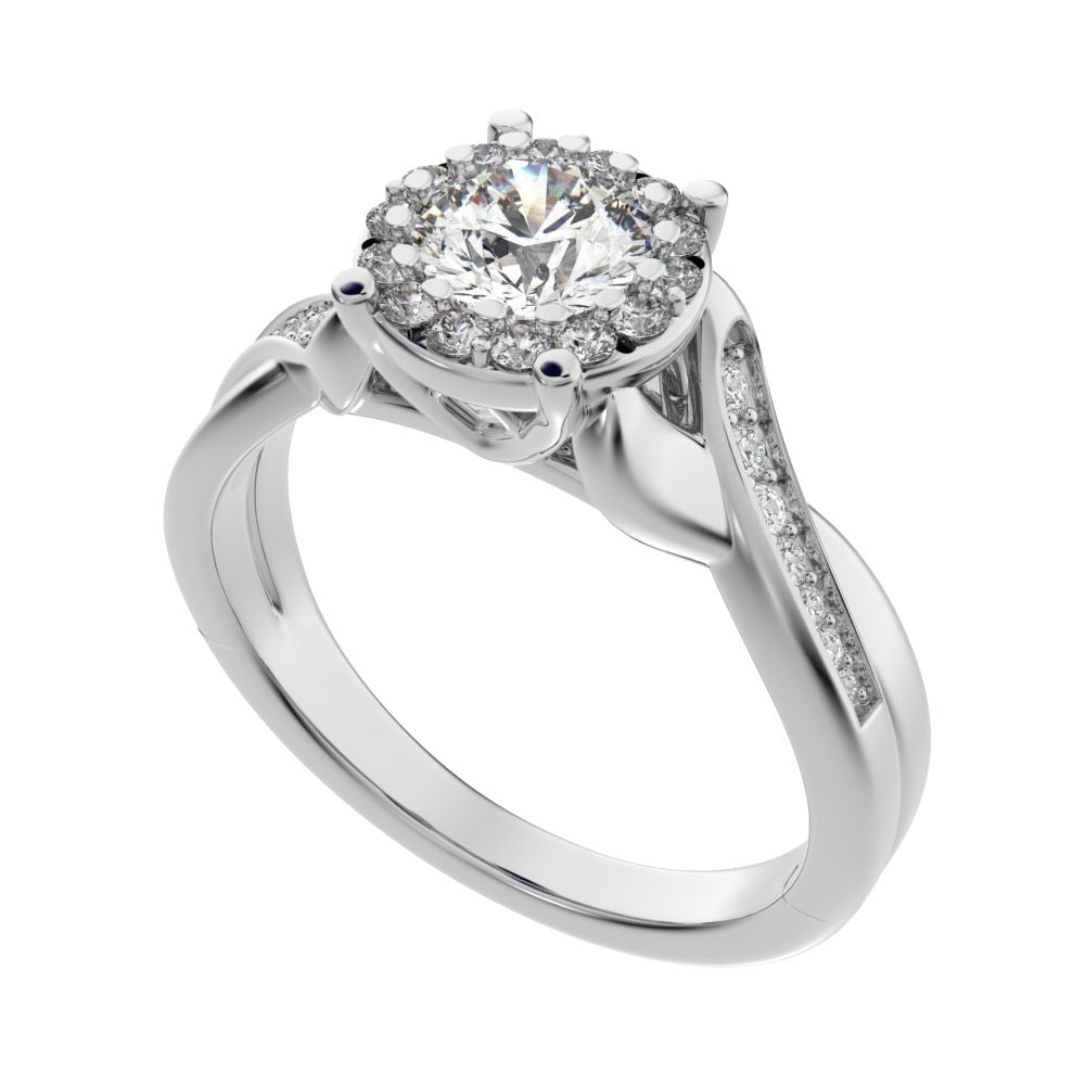 1 ct Round Cut Moissanite anniversary European split-shank solitaire with accents halo Infinity 14K / 18K Solid White Gold engagement ring