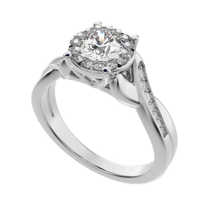 1 ct Round Cut Moissanite anniversary European split-shank solitaire with accents halo Infinity 14K / 18K Solid White Gold engagement ring
