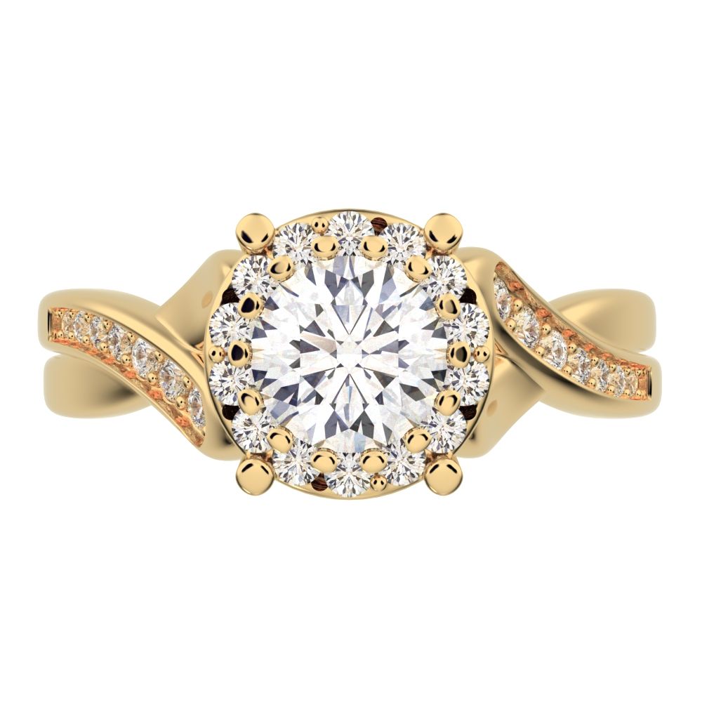 1 ct Round Cut Moissanite anniversary European split-shank solitaire with accents halo Infinity 14K / 18K Solid Yellow Gold engagement ring