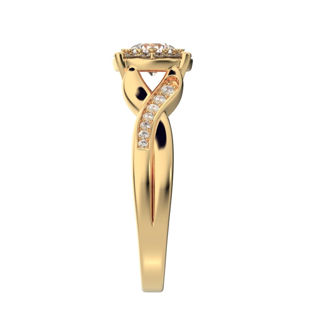 1 ct Round Cut Moissanite anniversary European split-shank solitaire with accents halo Infinity 14K / 18K Solid Yellow Gold engagement ring