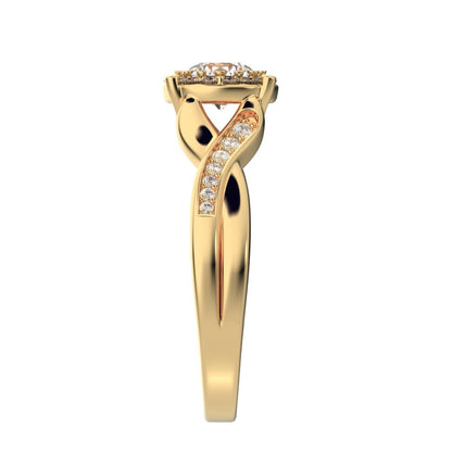 1 ct Round Cut Moissanite anniversary European split-shank solitaire with accents halo Infinity 14K / 18K Solid Yellow Gold engagement ring