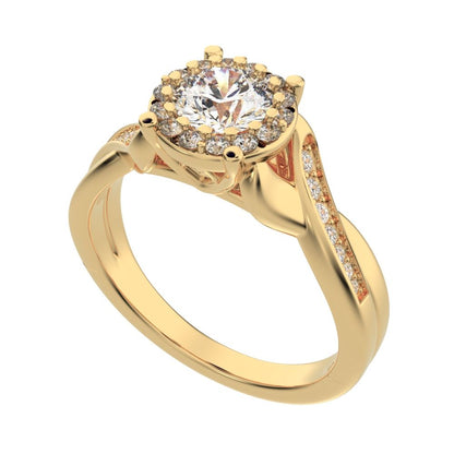 1 ct Round Cut Moissanite anniversary European split-shank solitaire with accents halo Infinity 14K / 18K Solid Yellow Gold engagement ring