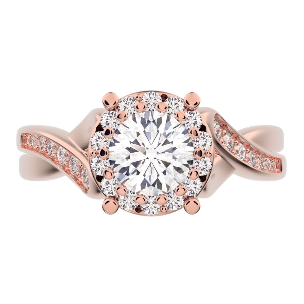 1 ct Round Cut Moissanite anniversary European split-shank solitaire with accents halo Infinity 14K / 18K Solid Rose Gold engagement ring
