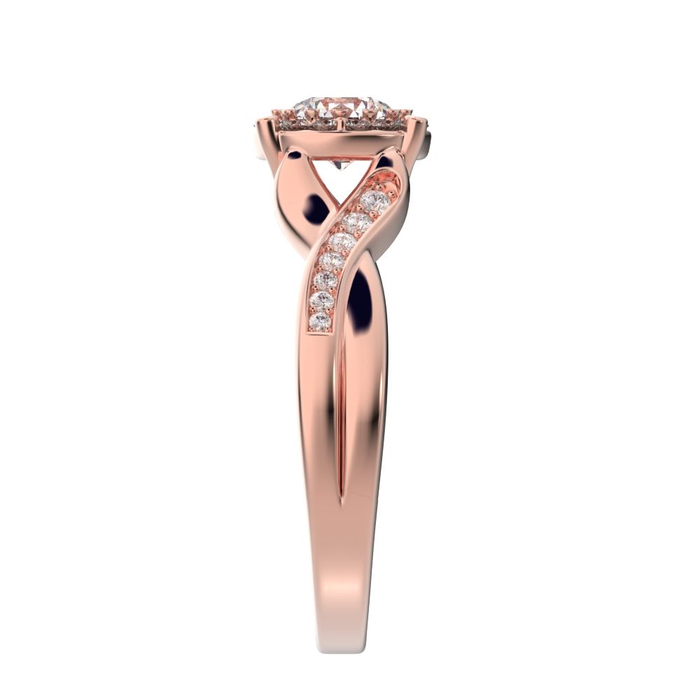 1 ct Round Cut Moissanite anniversary European split-shank solitaire with accents halo Infinity 14K / 18K Solid Rose Gold engagement ring
