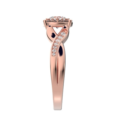 1 ct Round Cut Moissanite anniversary European split-shank solitaire with accents halo Infinity 14K / 18K Solid Rose Gold engagement ring