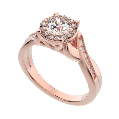 1 ct Round Cut Moissanite anniversary European split-shank solitaire with accents halo Infinity 14K / 18K Solid Rose Gold engagement ring