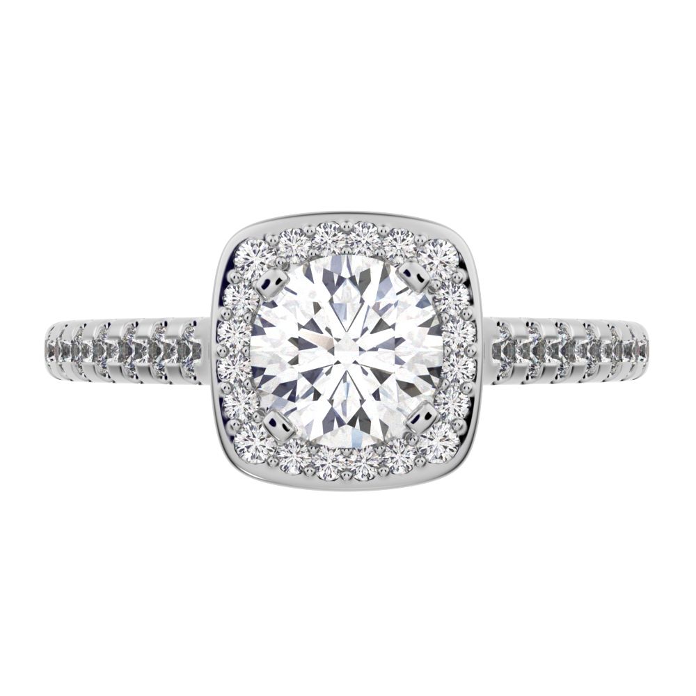 0.91 ct Round Cut Moissanite anniversary European classic solitaire with accents halo cluster 14K / 18K Solid White Gold engagement ring
