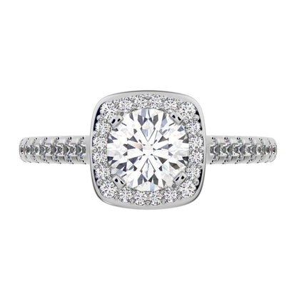 0.91 ct Round Cut Moissanite anniversary European classic solitaire with accents halo cluster 14K / 18K Solid White Gold engagement ring