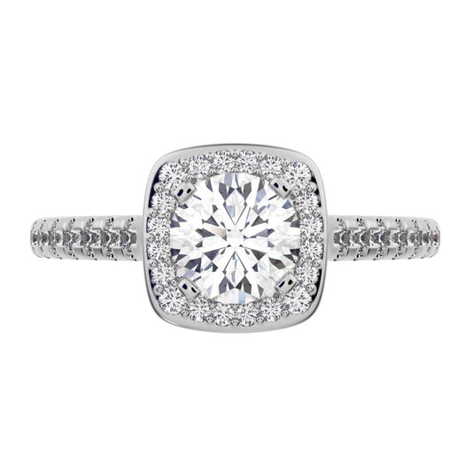 0.91 ct Round Cut Moissanite anniversary European classic solitaire with accents halo cluster 14K / 18K Solid White Gold engagement ring