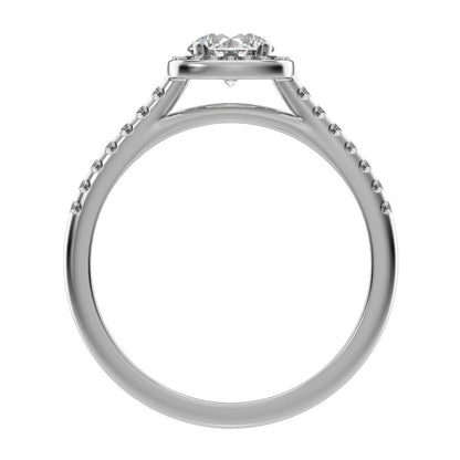 0.91 ct Round Cut Moissanite anniversary European classic solitaire with accents halo cluster 14K / 18K Solid White Gold engagement ring