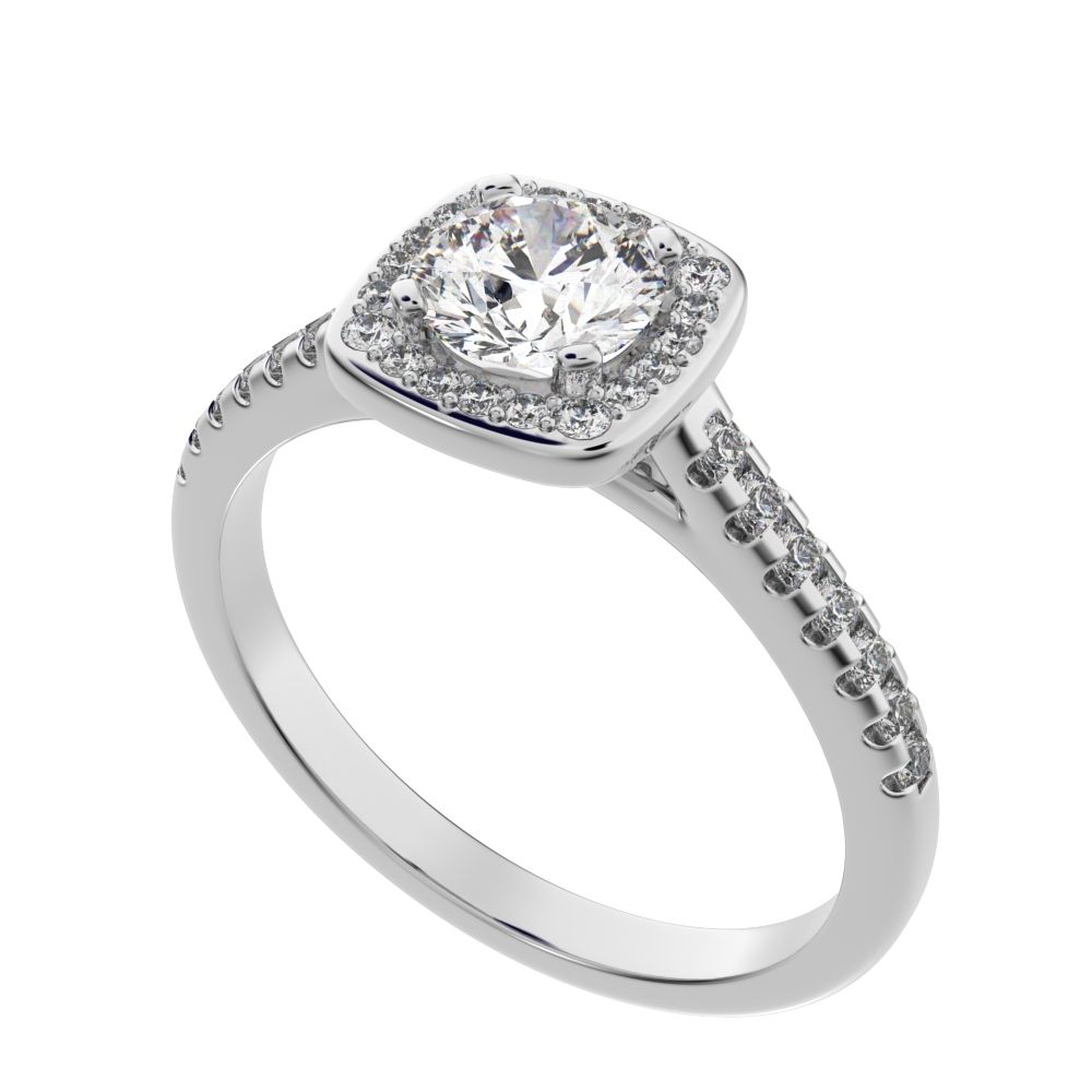 0.91 ct Round Cut Moissanite anniversary European classic solitaire with accents halo cluster 14K / 18K Solid White Gold engagement ring