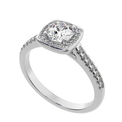 0.91 ct Round Cut Moissanite anniversary European classic solitaire with accents halo cluster 14K / 18K Solid White Gold engagement ring