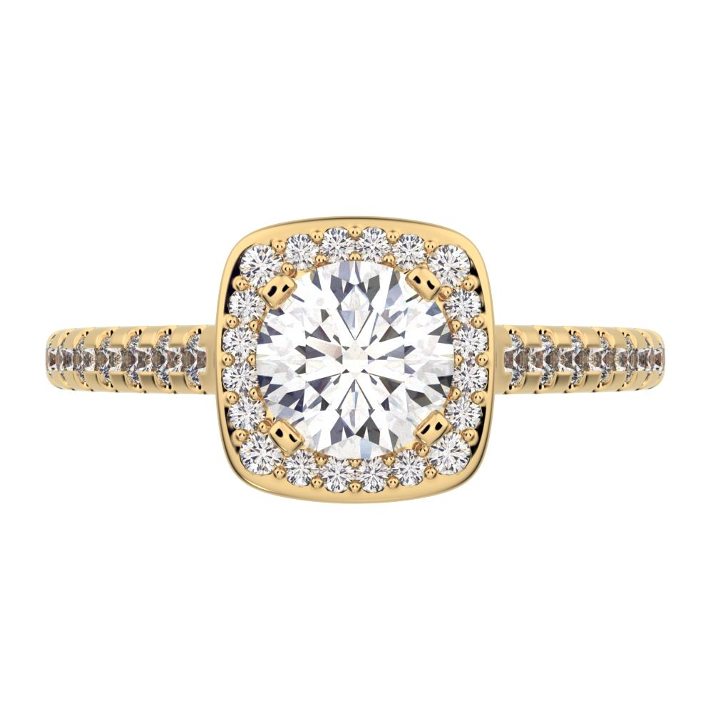 0.91 ct Round Cut Moissanite anniversary European classic solitaire with accents halo cluster 14K / 18K Solid Yellow Gold engagement ring
